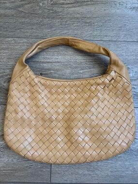 Falor Made in Italy Genuine Leather Woven Shoulder Hobo Bag in Tan Bottega Vibes